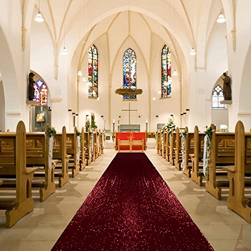 Hochzeitsteppich für Gangläufer, goldfarben, glitzernd, 91,4 x 4,6 m, für Hochzeit, Party, Abschlussball, Zeremonie, Dekoration, 190513J (122 x 7 m), Burgunderrot