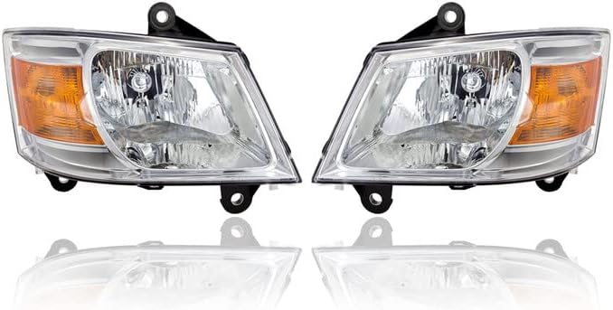 Headlight Assembly - Compatible/Replacement for '08-10 Dodge Grand Caravan - Halogen - Pair, Left Driver + Right Passenger Set - 5113332AD, 5113333AD - CAPA