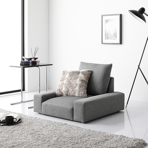 RASIK ローソファー 1人掛け 一人用 グレー ファブリック 幅74cm コンパクト クッション付き Lenne レンネ