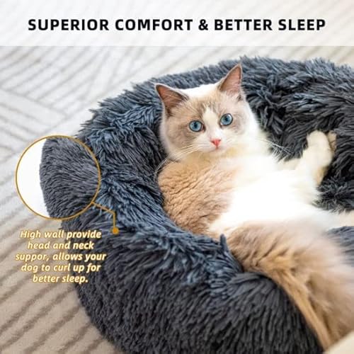 Cat Beds For Indoor Cats - Cat Bed Washable 20/24 Inches, Small Dog Beds For Small Dogs, Anti Anxiety Round Fluffy Plush Faux Fur Cat Bed,Thick Bottom Keep Pets Off The Cold Tile, Non-Slip #TOP2