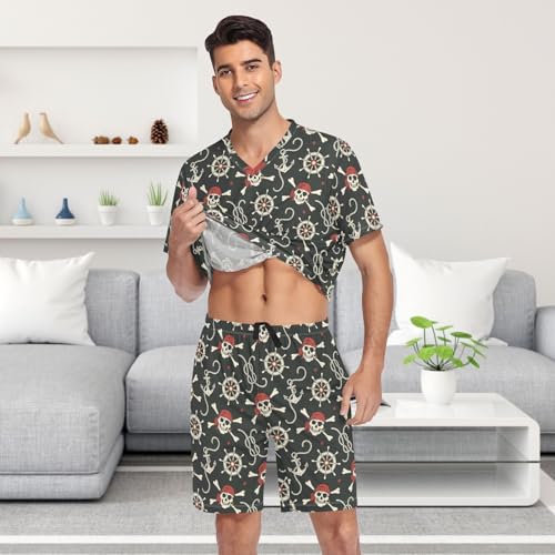 Laprad Men's Pirate Pajamas Set Short Sleeve Sleepwear Two Piece Loungewear with Pockets4