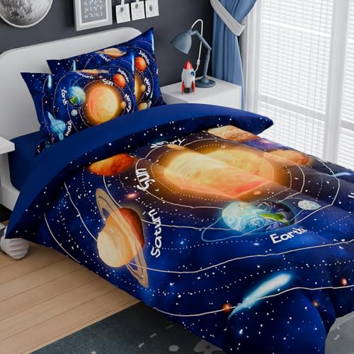 Image of SANDJEST Solar System Comforter Set Full, Ultra Soft Microfiber Bedding Sets with 4-Pieces, Comforters Bed Sets for Kids Children Boy Bedroom Decor