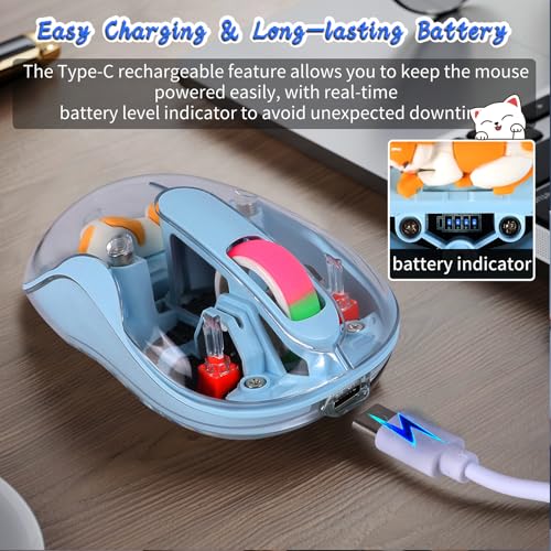 Image of elec Space Cute Wireless USB C Mouse - Bluetooth Triple Mode Rechargeable Cartoon Mouse for Laptops, iPads & MacBook Air /Pro - Silent Operation, Portable Design, Unique Magnetic Character (Blue)