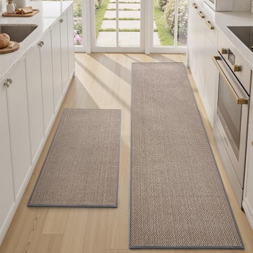 Kitchen Rugs and Mats Non Skid Washable Absorbent Runner Rugs for Kitchen Front of Sink Kitchen Mats for Floor (Grey, 44x75+44x150cm)