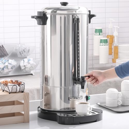 Image of NUPANT Commercial Coffee Urn 100 Cup /15L Coffee Dispenser with Upgraded Percolator, 304 Stainless Steel Hot Water Urn Beverage Dispenser with Keep Warm Mode, Large Coffee Maker for Catering Party
