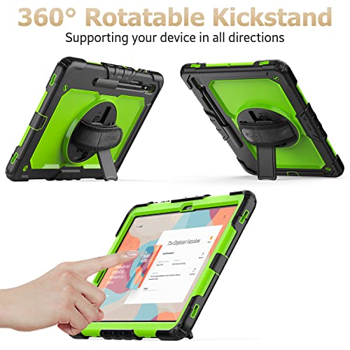Image of SEYMAC Stock Case for Samsung Galaxy Tab S8 Plus 12.4 inch / S7 FE / S7 Plus 12.4 inch with Screen Protector, Pencil Holder, 360 Rotating Hand Strap & Stand, Drop-Proof, Green /Black