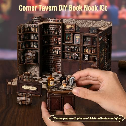 DIY Book Nook Kit with LED Lights | 3D Puzzles for Adults & Teens, Miniatures and Model Building Kits for Bookshelf Decor, Relaxing & Unique Gift for Craft Lovers | Corner Tavern by Soothee - Image 5