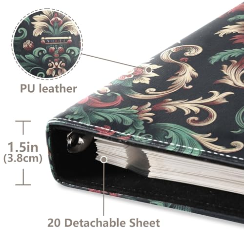 Álbum de fotos autoadhesivo de bricolaje tamaño 8x10 con cubierta de cuero PU rojo y negro, diseño barroco floral, 3 anillas, 40 páginas miniatura 4
