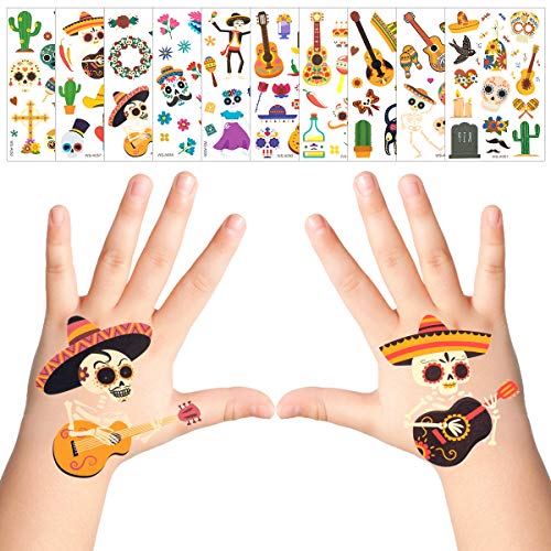 Apipi 30 Sheet Mexican Fiesta Temporary Tattoos- 300+ Pcs Different Patterns Fiesta Cactus Party Tattoos Favor for Girls Boys Kids Mexican Decor, Party Supplies