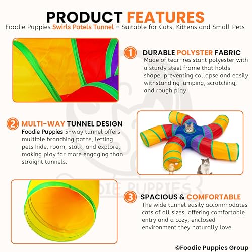 Image of Foodie Puppies Interactive Foldable Hiding 5-Way Curved Tunnel with Hanging Ball for Cats (Swirl Patels Tunnel) | Puzzle & Training Cave Suitable for Cat, Kitten, Rabbit, Guinea Pig & Puppies