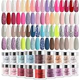 Aikker Dip Powder Nail Colors Set of 32 Colors - Glitter Nude Red Pink Yellow Green 2 in 1 Acrylic Dipping Powder Kit for Nail Beginners and Professionals Salon Manicure AK26