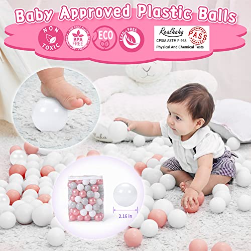 100 Ball Pit Balls - Soft Plastic Balls Phthalate Free BPA Free Play Balls for Ball Pool Birhtday Party Girls Kids with Storage Bag, 2.15inches,Peal Red+Gray+White - Thumbnail 3