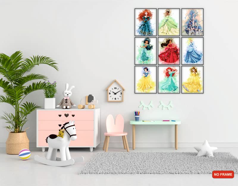 OrtixArt – Princess Wall Art – Princess Poster Watercolor Prints Set of ...
