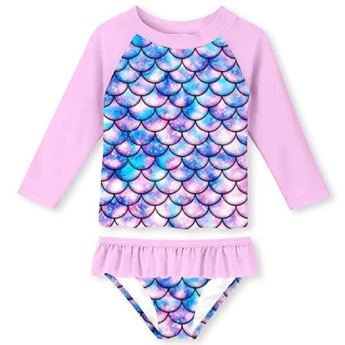 Image of UNIFACO Toddler Girls Swimsuit Rashguard Set Summer Beach Breathable Tankini with UPF 50+ Sun Protection 2-8T