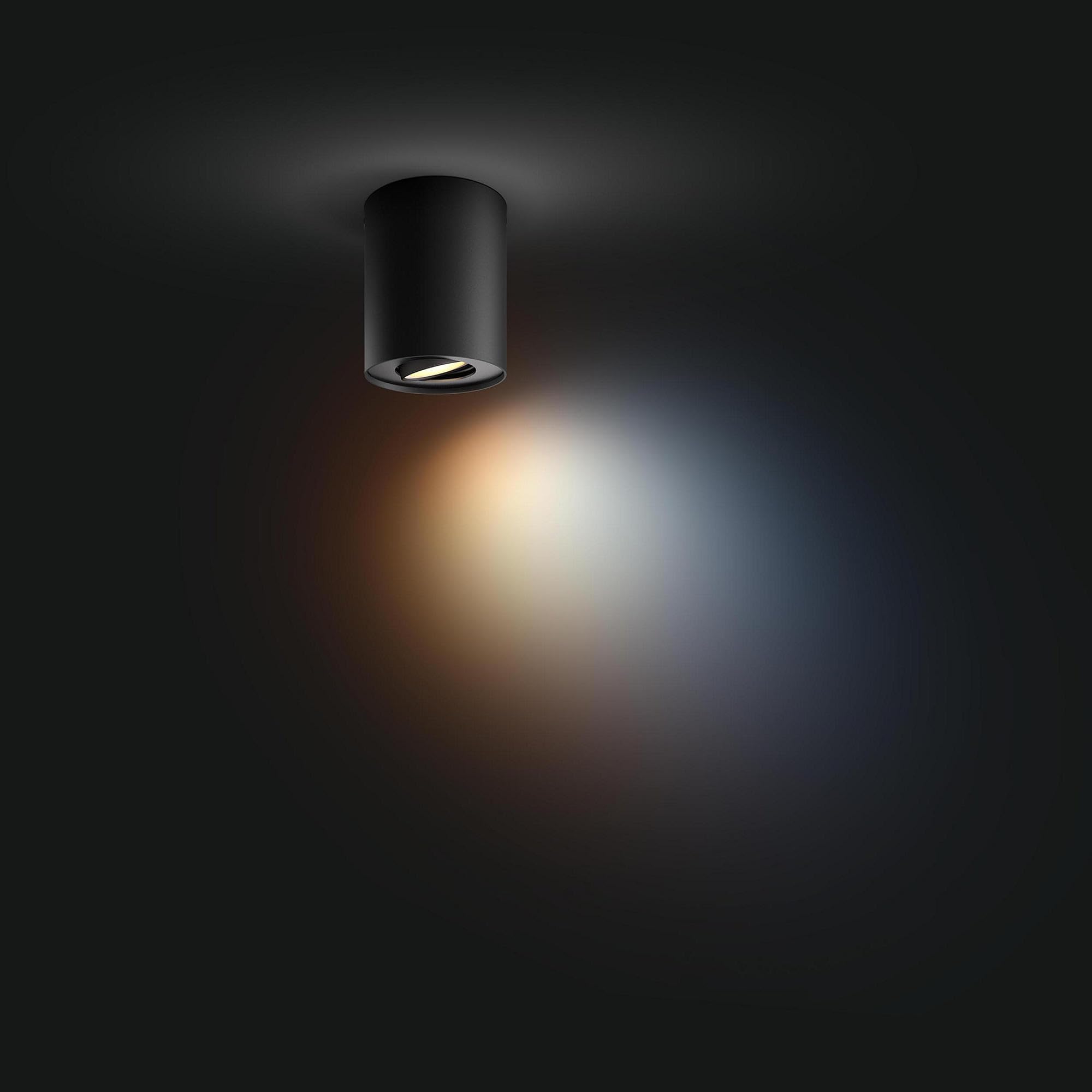 Philips Hue Pillar Foco de Techo LED Orientable Inteligente, Luz Blanca de Cálida a Fría, Regulable, Bombilla LED GU10, Control por App y Voz, Compatible con Alexa y Google Home, Color Negro