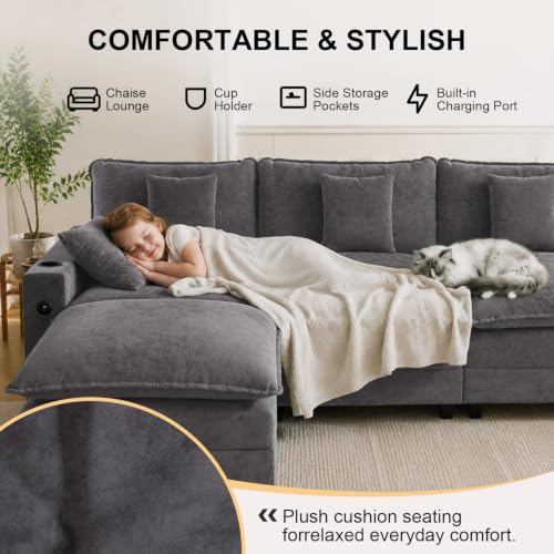 Image of KCGKCG Modular Sectional Couch, L Shaped Couches for Living Room,Grey
