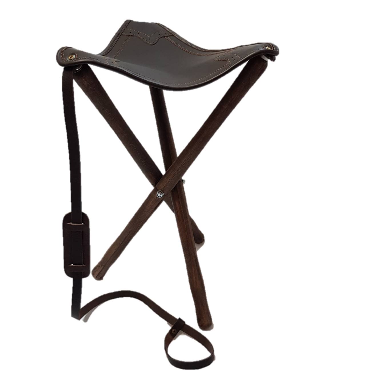 Silla para Cazar, Patas de Madera y culera de Cuero, con Correa para el Transporte (70CM)