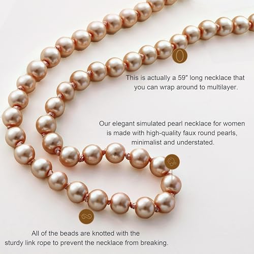 BABEYOND Modische Imitation Perlen Kette Flapper Art Deco Gatsby Kostüm Accessoires Lange Perle Halskette Champagner