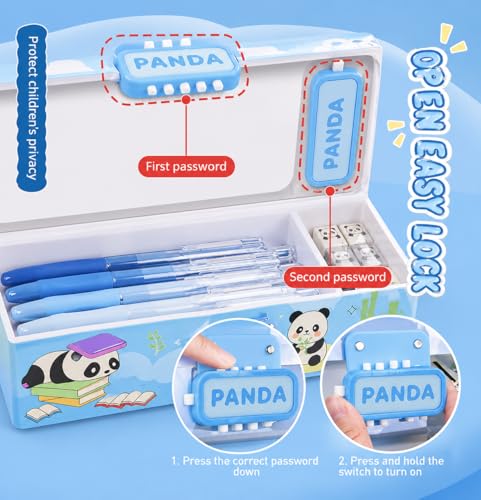 Image of Invite Panda Pencil Case Suitcase Style Password Lock Pencil Case, Multi-Layer Pencil Box for Kids, Boys, Girls, Stationary Organizer Box, Birthday Return Gift for Kids(Panda Theme)