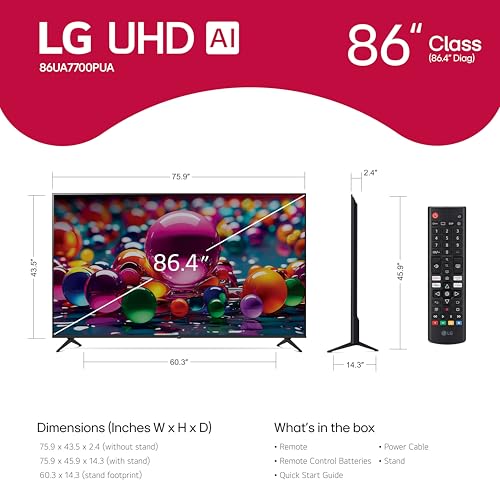 Image of LG 86-Inch Class UHD AI 4K UA77 Series Smart TV w /AI Sound, HDR10, 4K Super Upscaling, Filmmaker Mode, Wow Orchestra, Compatible with Alexa (86UA7700PUA, 2025)