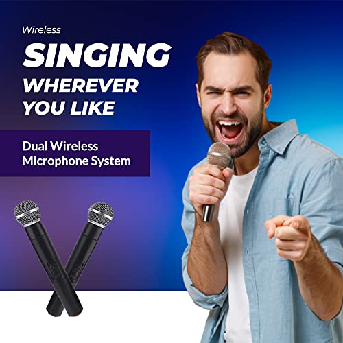 Musysic M-Port Pa2K Portable Pa System – 5 Channel Audio Mixer, 10” Speakers & 2000 W Powerful Amplifier With Uhf Microphones Usb/Sd Card/Bluetooth/Fm/Rca – Portable Pa System With Speaker Stands #TOP4