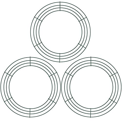 BBTO 3 Pieces Wire Wreath Frame Christmas Metal Round Wreath Form Holiday Wire Ring for Floral Arrangements Craft DIY (Green, 10 Inch)