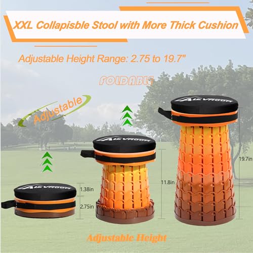 Image of ALEVMOOM Upgraded XXL Collapsilbe Stool with Cushion,More Sturdy and Height 19.7 inch,D11.8,Portable and Lightweight Adjustable Chair Telescoping Stool for Camping Hiking BBQ Max Loading 1000Ibs