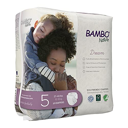 Image of Bambo Nature Hypoallergenic Dream Baby Diapers, Premium Eco-Labeled Sustainable Diapers, Enhanced Leakage Protection, Totally Chlorine-free, Skin Friendly, and Super Absorbent - Size 5 (75 Count)