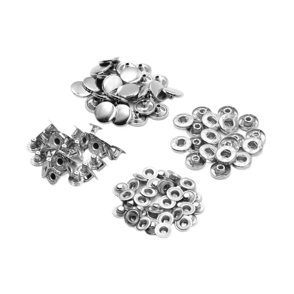 Sunrrafck Silver Color 10Sets Brass Material Press Studs Sewing Snap Buttons Fasteners Leather Craft Clothes Bags(,17Mm)