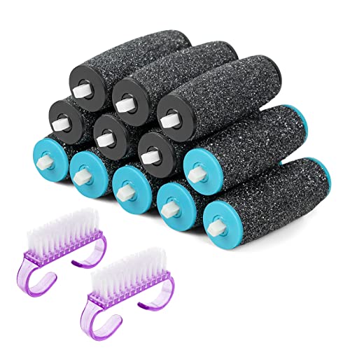 Venares 12 rollos de repuesto para eliminar callos con 2 cepillos de limpieza, 2 tipos de aspereza recambios de cabeza de rodillo de repuesto para pedicura para removedor eléctrico de callos Cover