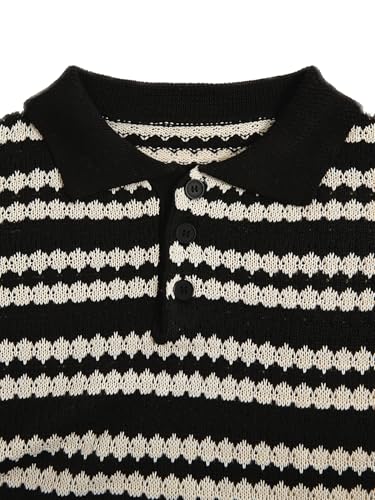 Verdusa Men's Colorblock Stripe Short Sleeve Collared Sweater Button Up Knit Tops3