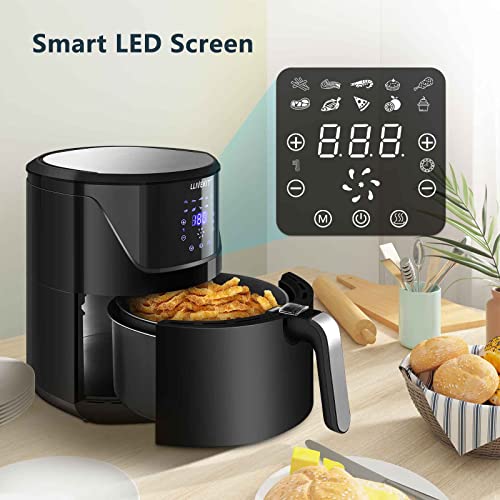 LLIVEKIT Friggitrice ad aria 7 Litri, Airy Fryer XXL con LED Display, Friggitrice ad Aria Calda Senza Olio, Termostato regolabile e controllo del tempo, 10 Programmi Predefiniti, 1800W, Nero