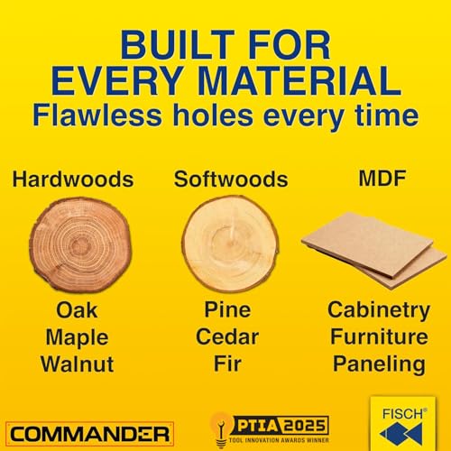 Fisch FSA-367208 16 Piece Black Shark Forstner Drill Bit Set Custom Wooden Box Includes Bits from 1/4-inch up to 2-1/8-inch Diameter Forged Steel Made in Austria