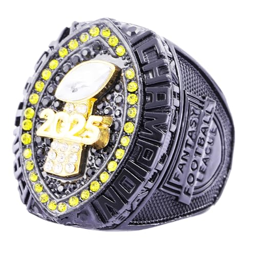 Image of 2025 Fantasy Football Championship Ring | Heavy FFL Champion Trophy Ring | Gold Silver Tone Plated Award Trophy for Fantasy Football League Winner