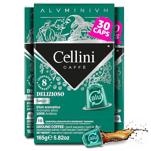 Image of Cellini Caffe Delizioso Lungo Aluminum Nespresso Pods, 30 Count, Medium Roast Coffee Capsules, 100% Nespresso Original Machine Compatible