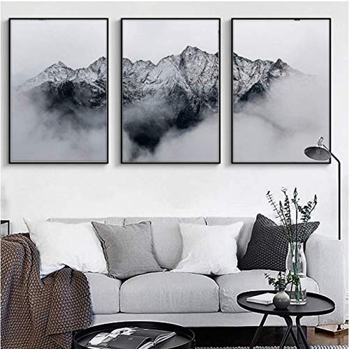 Affiche montagne noir et blanc en toile 50x70cm pour decoration murale salon