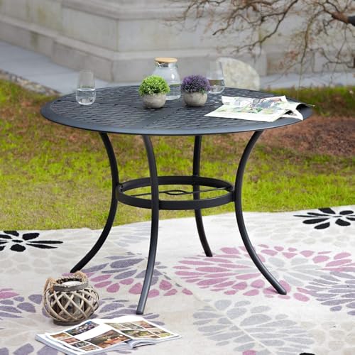 LOKATSE HOME 42.1" Outdoor Patio Round Dining Table with Umbrella Hole, Steel Frame for Backyard Lawn Balcony Deck - Thumbnail 6
