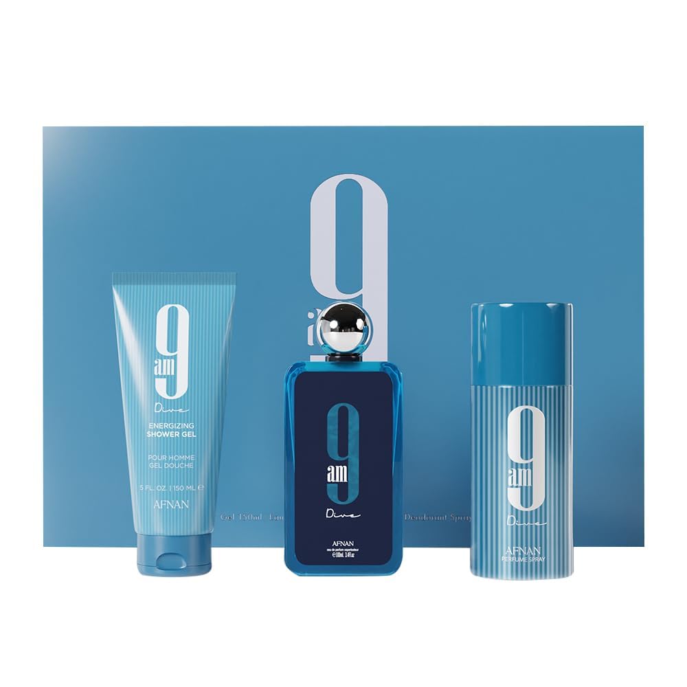 Afnan 9 Am Dive Parfüm Geschenkset für Unisex (Eau de Parfum Spray + Duschgel + Deodorant)