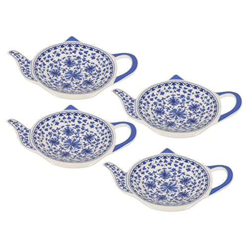 OKUMEYR 4pcs Teapot Shaped Tea Bag Holders - for Sauces Snacks Creative Plates for Tea Floral Design