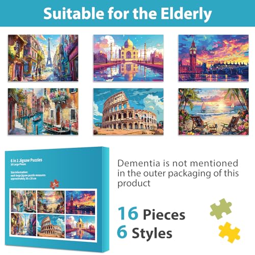 Biarek 6 Packs 16 Piece Dementia Puzzles For Elderly Large Jigsaw Puzzles Alzheimers Dementia Products And Activities For Seniors Puzzles Easy Memory Cognitive Games For Seniors Gift For Elderly Adults thumb #6