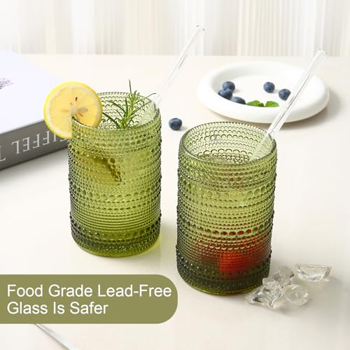 Image of ZMOWIPDL Drinking Glasses Set of 6,15 oz Green Hobnail Glass Cups