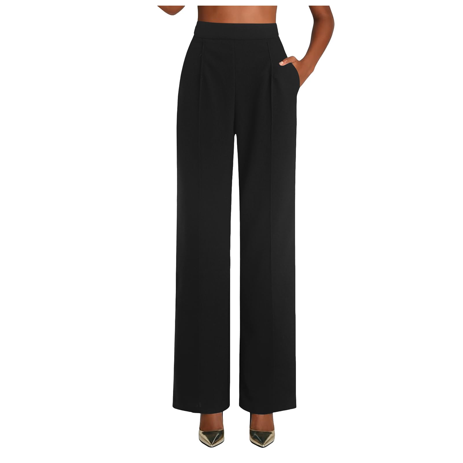 Pantalones de Traje para Mujer Pantalones Mujer Verano Cómodos Pantalon Anchos Casual Elásticos de Cintura Alta con Bolsillos Clásico Ligeros Transpirable Pantalón Oficina y Uso Casual Diario