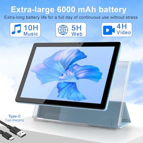 Image of NOVOJOY Tablet 10 Inch Android Tablets with Case and Stylus Android 15 Tablet with Cover 2MP+8MP Dual Camera 6000mAh Battery 12GB RAM(4GB+8GB Expansion) 64GB ROM 5Gwifi-6 10.1 inch Tablets (Blue)