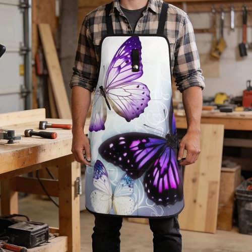 Delantal de trabajo con mariposas blancas y moradas miniatura 5
