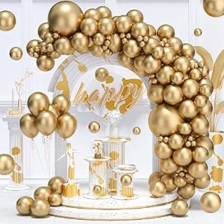 Gold Balloons- Metallic Balloons, Engagement Balloons, Latex Balloons,12 Inch+5 Inch 50PCS Gold Balloon Arch, Gold Party Decorations for Graduation Birthday Wedding Baby Shower Holiday Party