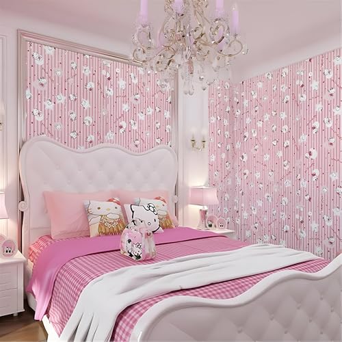 Image of FOKRIM Peppy Pink Wallpaper for Walls Sticker 45x300cm 14-sqft - Peel and Stick Removable Self Adhesive Waterproof Wall Paper for Home Kids Room Play Room