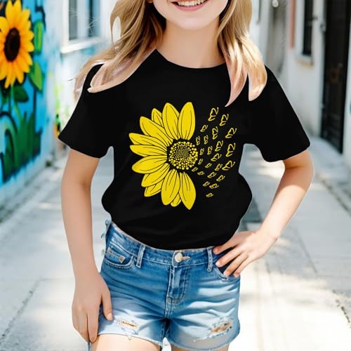 Girls Sunflower Print T Shirt Casual Loose Cute Graphic Tees Crew Neck Short Sleeve Shirts Summer Trendy Tops Clothes3