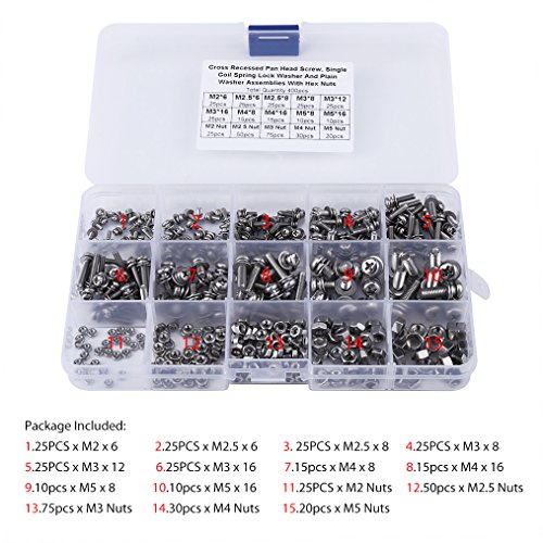 Samfox Bolts and Nuts Set Screw Set 400Pcs M2-M5 304 Stainless Steel Cross Pan Head Screws Nuts and Washer with Storage Box for Home Office - Image 3