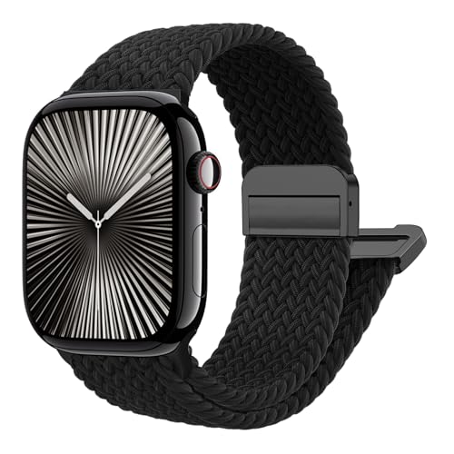 Magnetic Braided Stretchy Loop - Compatible with Apple Watch Band 42mm 46mm 40mm 41mm 44mm 45mm 38mm Ultra/2 49mm Women Men,Elastic Woven Fabric Nylon Strap for iWatch Ultra Series 10 9 8 7 6 5 4 3 SE