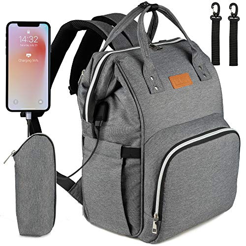 NEVEQ Mochilas de Pañales para Bebé, Maternal Bolso Multifuncional con USB de Viaje, Gran Capacidad, Impermeable (Gris)